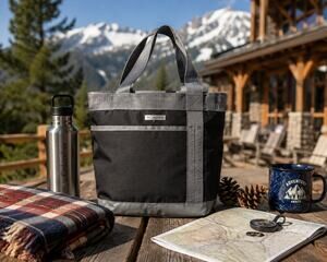 Columbia Insulated Lunch Tote Black Gray Zip Top O/S Cooler Bag